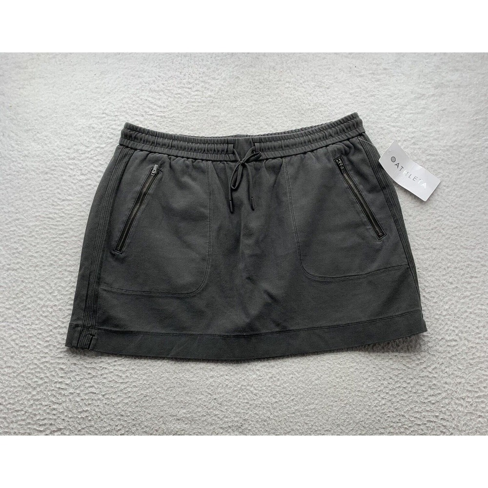 Athleta Farallon Skirt Womens 14 UPF Organic Cotton Athleisure‎ Zip Pockets Gray